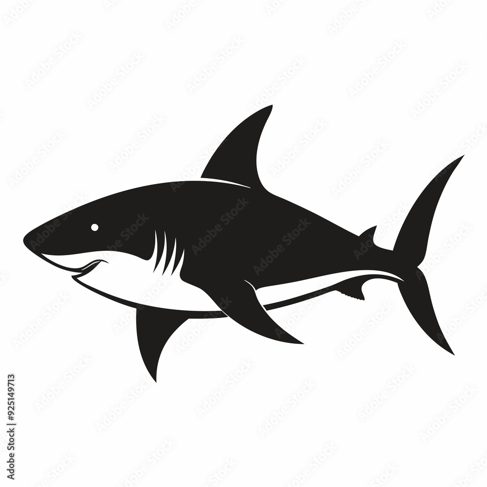 Fototapeta premium shark isolated on white, shark vector illustration, shark with roots vector art, shark silhouette, shark tree vector icon, shark line art, eps 
