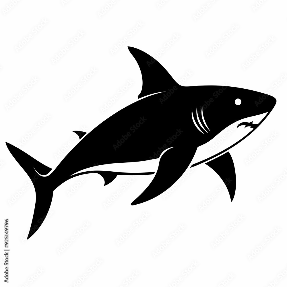 Fototapeta premium shark isolated on white, shark vector illustration, shark with roots vector art, shark silhouette, shark tree vector icon, shark line art, eps 