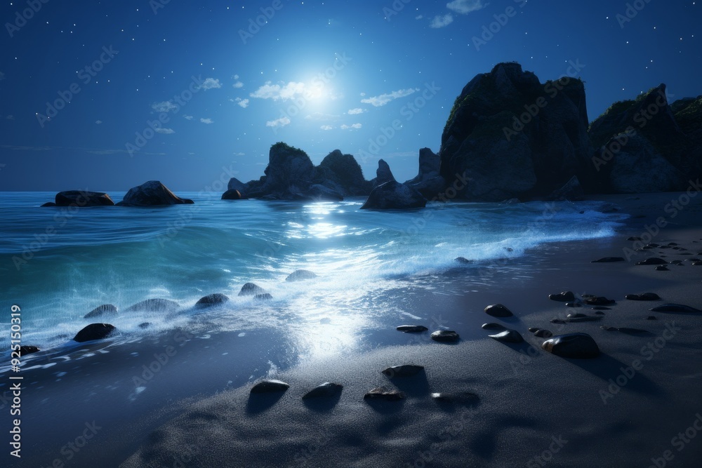 Mysterious night landscapes with moonlit skies and starry atmospheres. Mysterious night landscapes with moonlit skies and starry atmospheres.