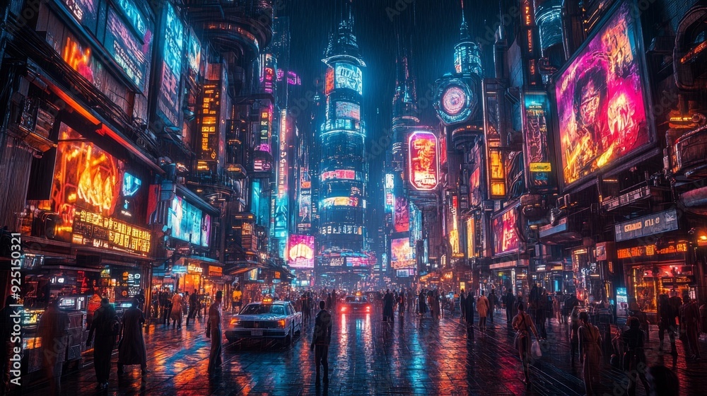 Futuristic cyberpunk city at night - generative ai Futuristic cyberpunk city at night - generative ai