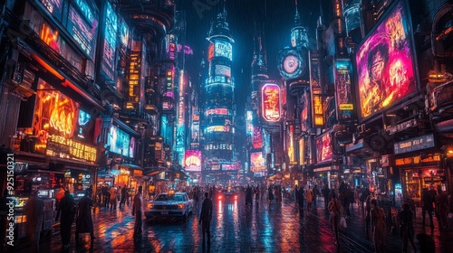 Futuristic cyberpunk city at night - generative ai