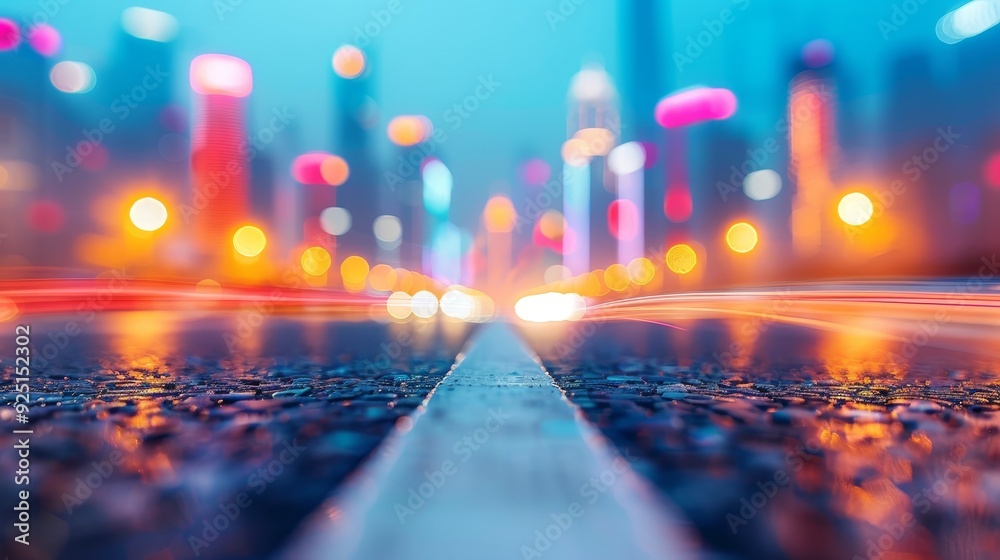 A blurred city skyline at night, with lights reflecting on a wet street. The focus is on a single line in the foreground. A blurred city skyline at night, with lights reflecting on a wet street. The focus is on a single line in the foreground.
