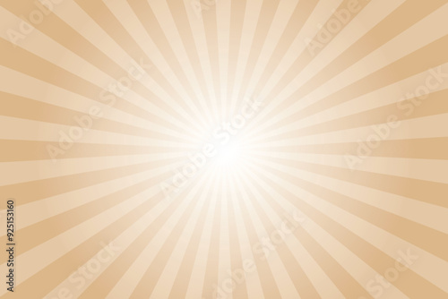 Sunburst background with brown sun ray. Pattern of starburst. Abstract brandy brown texture with light of sunburst. Radial beam of sunlight. Retro background with flash. Design of sunbeams. Vector.