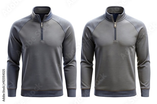 Blank template mens grey sweatshirt long sleeve, front and back view, isolated on white background with clipping path. Design pullover mockup for print.