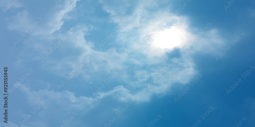 Obraz premium sunny sky blue light watercolor background. Aquarelle painting brush effect card paper textured canvas cloudy smoke space for text, entertaining card, template. aquamarine color graphics illustration