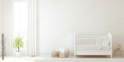 Minimalist nursery room for boy or girl. Baby room interior, in soft pastel colors, scandinavian style