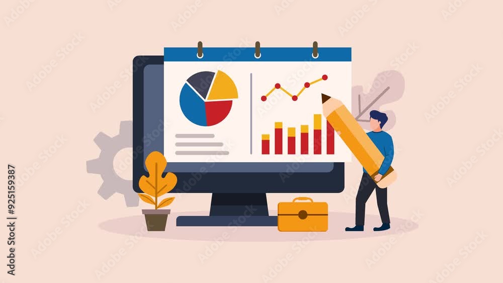 normal and green screen mode, business analysis statistics animation