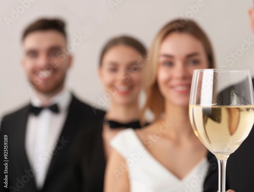 A group of friends toasting with champagne, celebrating a special occasion. Smiling faces and a glass of bubbly capture the joy of the moment.