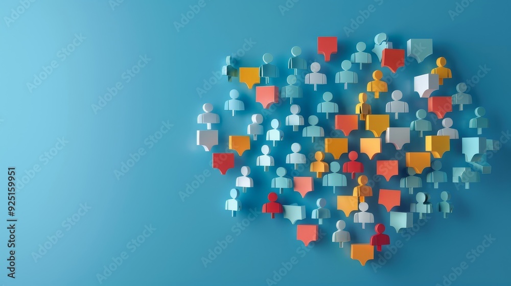 A blue and orange heart is surrounded by many other hearts