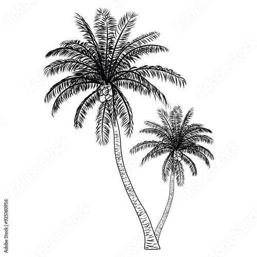 Hand drawing palm tree vector, icon