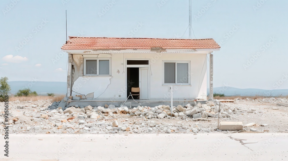 Abandoned Earthquake-Damaged House in a Remote Natural Setting Abandoned Earthquake-Damaged House in a Remote Natural Setting