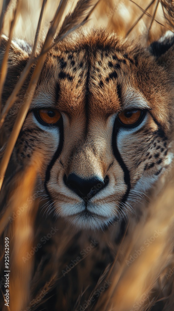 Obraz premium Close-up Photography of Cheetah Face with Savannah Grass