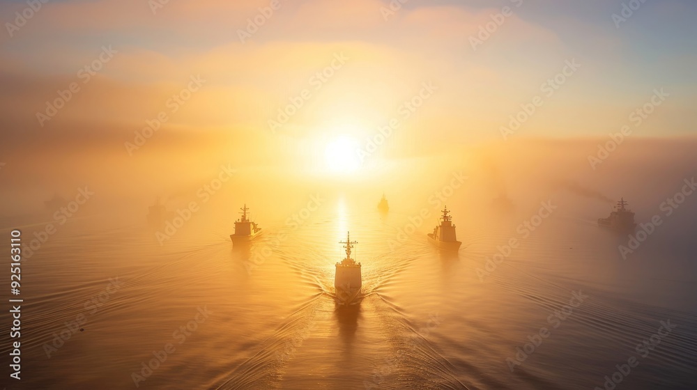 Fototapeta premium A large navy ship is sailing through the ocean