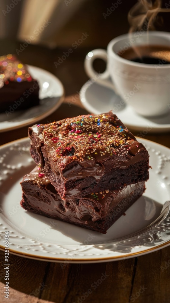 Close-up of rich chocolate brownie slice