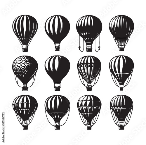 Set of air balloon silhouette vector illustration