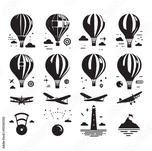 Set of air balloon silhouette vector illustration