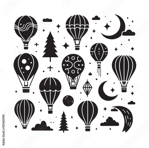 Set of air balloon silhouette vector illustration