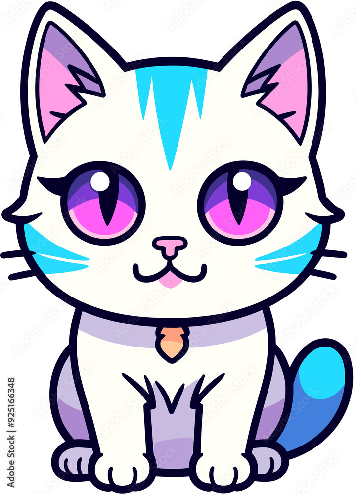 Cartoon cat with purple and blue stripes Cartoon cat with purple and blue stripes