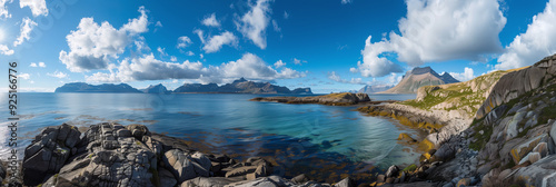 Panoramic View of Nordaustlandet Island's Rocky Coastline with Mountainous Backdrop, Svalbard