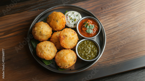 Bonda with chutney Indian snacks | Vada | Chutney | Sambar | South indian bonda | Medhu Bonda photo