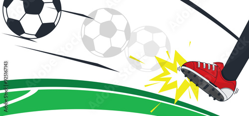 Soccer player kicking ball on field on white background illustration vector.