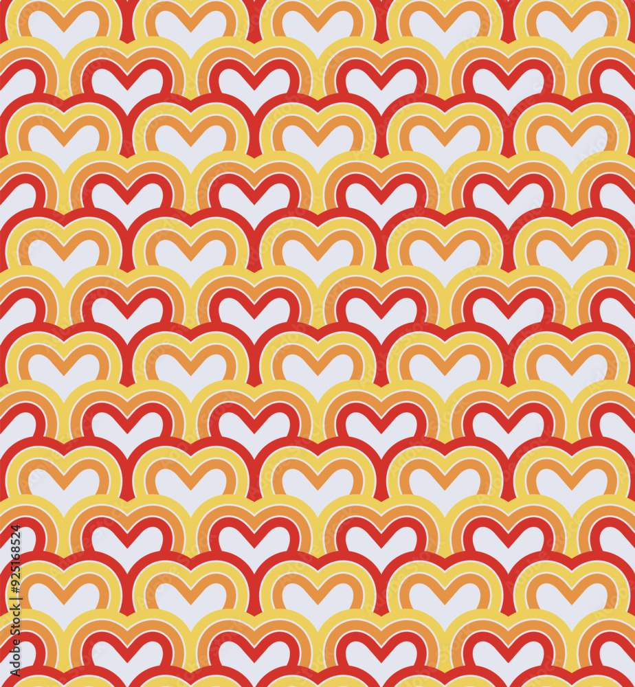 Modern seamless pattern, Colorful lined hearts on white background illustration vector.