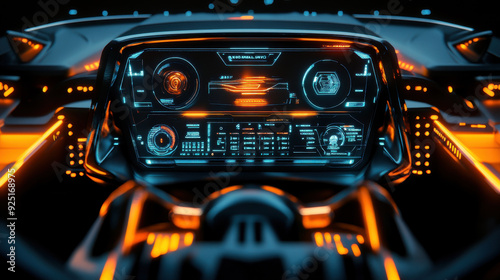 Digital dashboard and control interface of a futuristic concept car