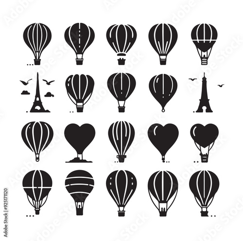 Set of air balloon silhouette vector illustration