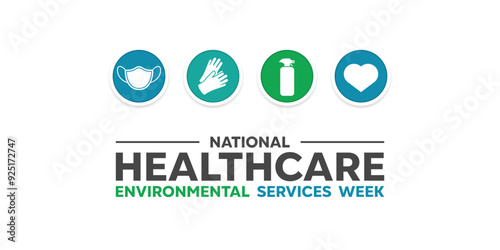 Environmental Health Services Week. Masks, gloves, sanitizer bottles and hearts. Great for cards, banners, posters, social media and more. White background.
