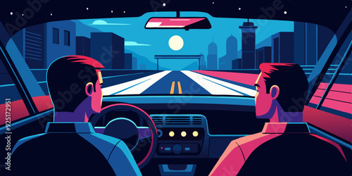 Drive thru. Man drives up to a fast food cafe and picks up his order. Vector illustration
