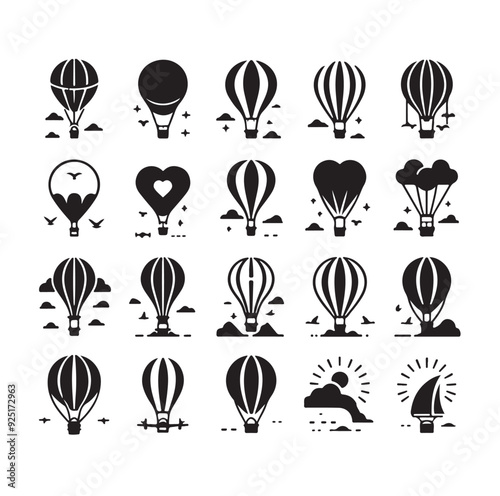 Set of air balloon silhouette vector illustration