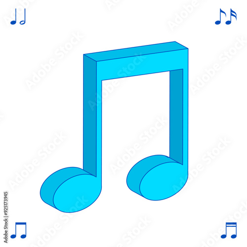 Blue Isometric Music note, Isolate Beam Note Melody vector symbol, Sound graphic elements in Flat style, Cute Object for Concert and Event, Music illustration, Vector stock (Editable color)