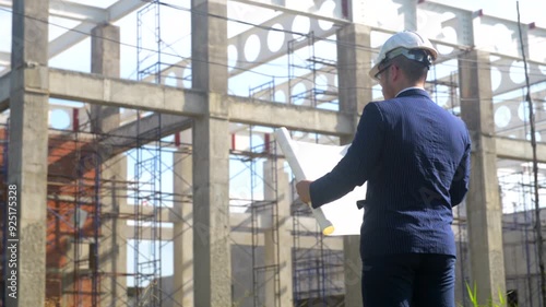 Wallpaper Mural Asian adult foreman stands in front of the construction inspecting a construction project with determination. Engineer inspects construction. Torontodigital.ca