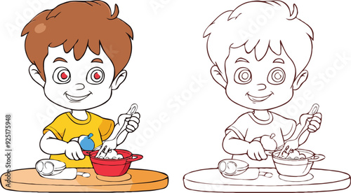coloring page simple drawing of cartoon character in the cake shop, coloring book 