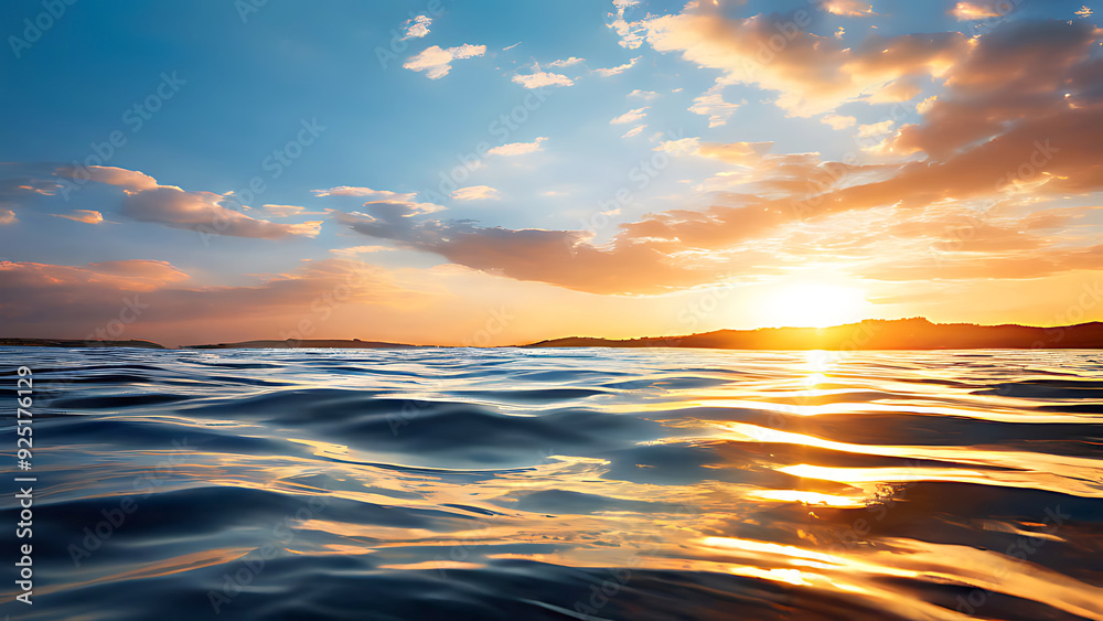 Obraz premium Water wave pattern in color ,the water surface in the river ripples, waves in the sunlight during sunset