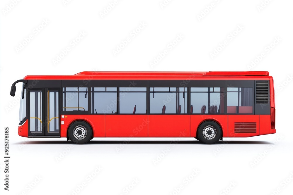 Red Bus Illustration, Side View, Isolated on White Red Bus Illustration, Side View, Isolated on White