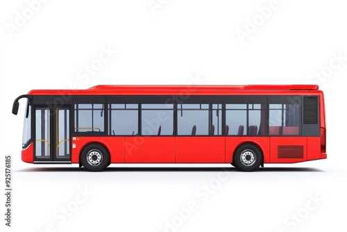Red Bus Illustration, Side View, Isolated on White