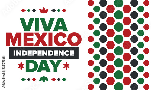 Viva Mexico. Mexican Independence Day. Happy holiday. Celebrate annual in September 16. Freedom day. Patriotic mexican design. Poster, card, banner, template, background. Vector illustration