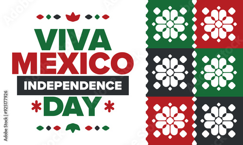 Viva Mexico. Mexican Independence Day. Happy holiday. Celebrate annual in September 16. Freedom day. Patriotic mexican design. Poster, card, banner, template, background. Vector illustration
