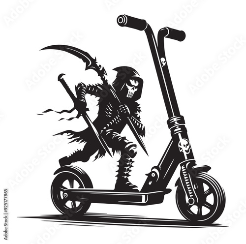 Two wheeled Kick scooter with Raider silhouette vector illustration