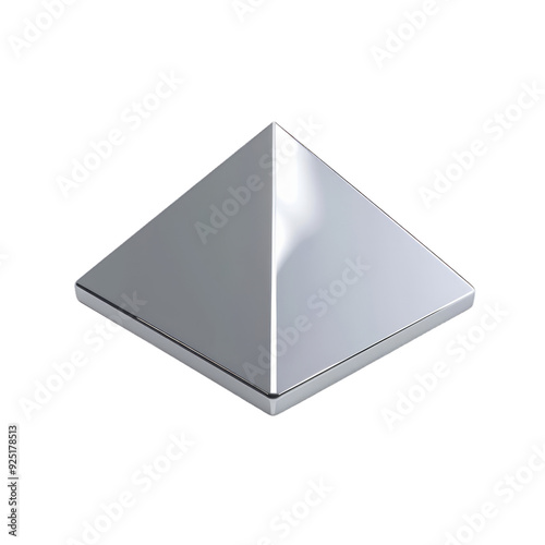 Shiny silver pyramid isolated on black background.