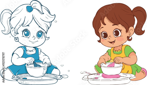 coloring page simple drawing of cartoon character in the cake shop, coloring book 