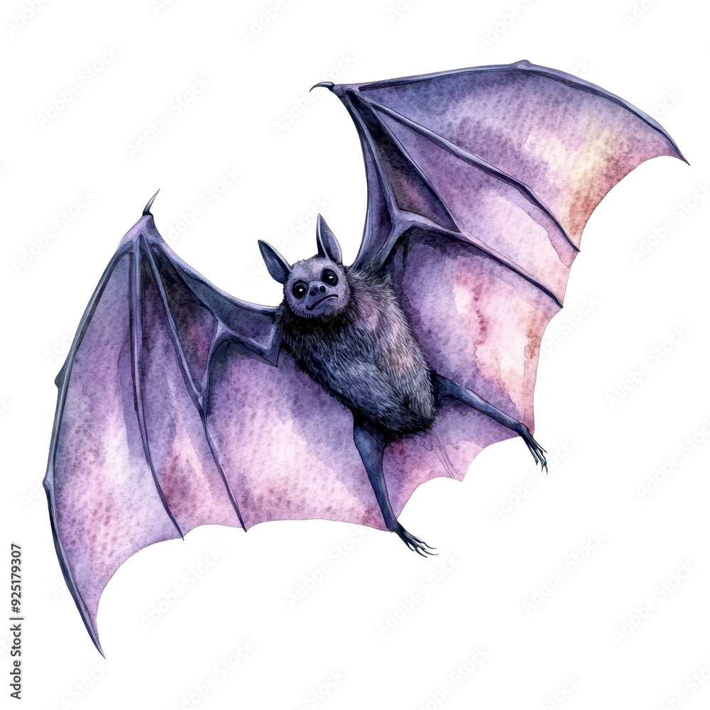 Fototapeta premium A beautifully illustrated bat in flight, showcasing its intricate wings and charming features, perfect for animal lovers and nature themes.