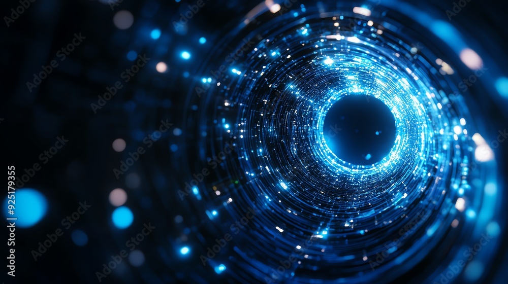 A mesmerizing blue tunnel of light filled with glowing particles, creating a futuristic and abstract visual experience. A mesmerizing blue tunnel of light filled with glowing particles, creating a futuristic and abstract visual experience.