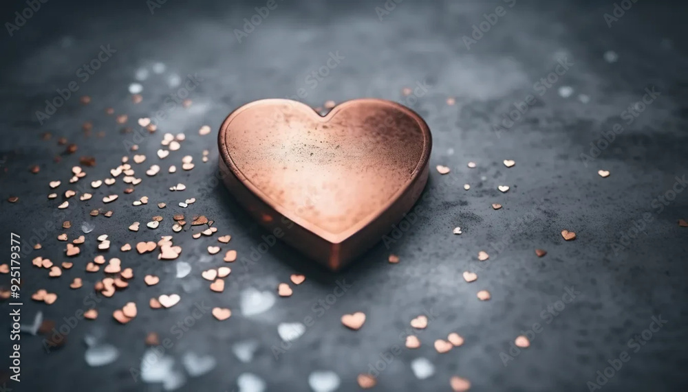 Fototapeta premium Copper heart on concrete background, ai