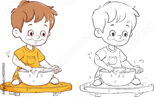 coloring page simple drawing of cartoon character in the cake shop, coloring book 
