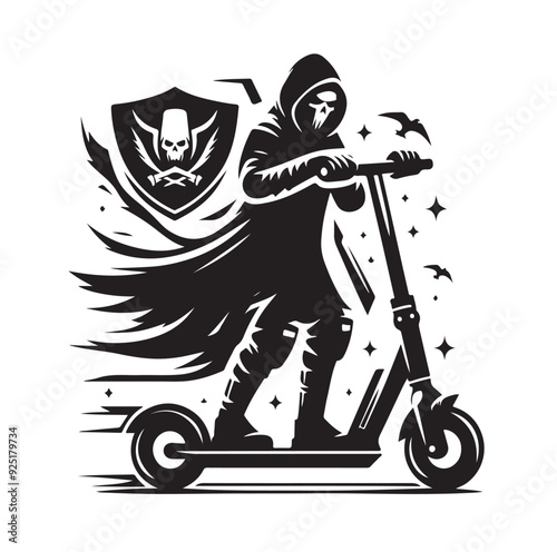 Two wheeled Kick scooter with Raider silhouette vector illustration