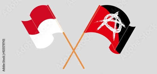 Crossed and waving flags of Monaco and Anarchy