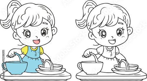 coloring page simple drawing of cartoon character in the cake shop, coloring book 