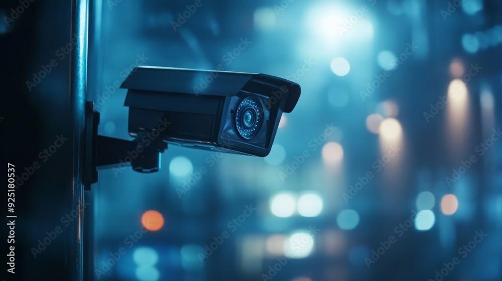 Watchful Eye of Technology - A Sharp Focus on a Security Camera within a Blurred Tech Environment. Watchful Eye of Technology - A Sharp Focus on a Security Camera within a Blurred Tech Environment.